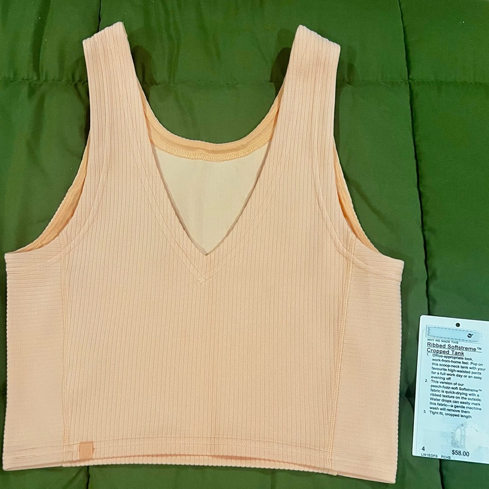 lululemon athletica Ribbed Softstreme Peach Cropped Tank Top Size 4. 🍑 NWT. - Picture 2 of 2
